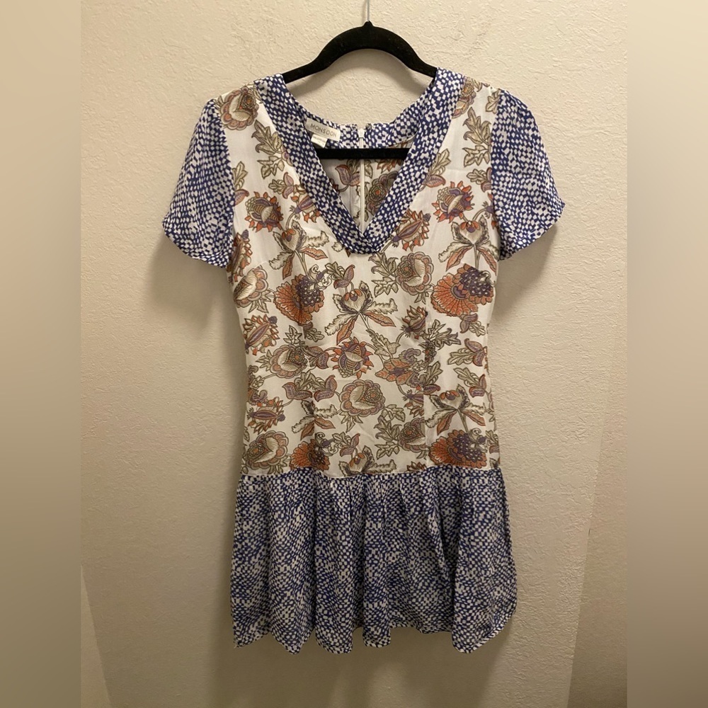 Monsoon Ragdoll Style Contrast Print Short Sleeve Tunic Dress Size 6